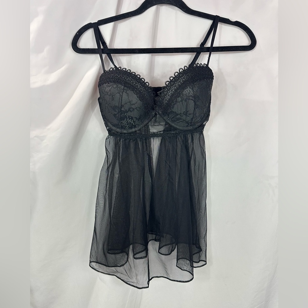 Victoria's Secret black chiffon lace cups babydoll size 36D